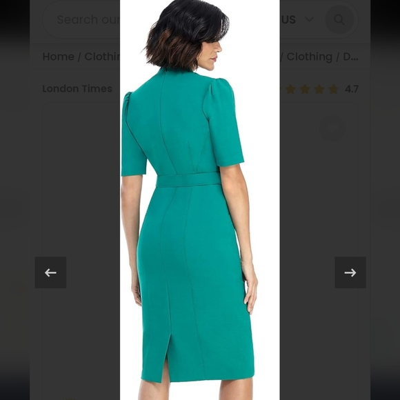 NWT MAGGY LONDON Women's Rashida Green Midi Dress w/ Belt, Size 6 - Picture 3 of 13